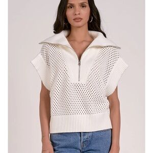 Elan Cream Zippered Cowl Neck Sweater NWOT
